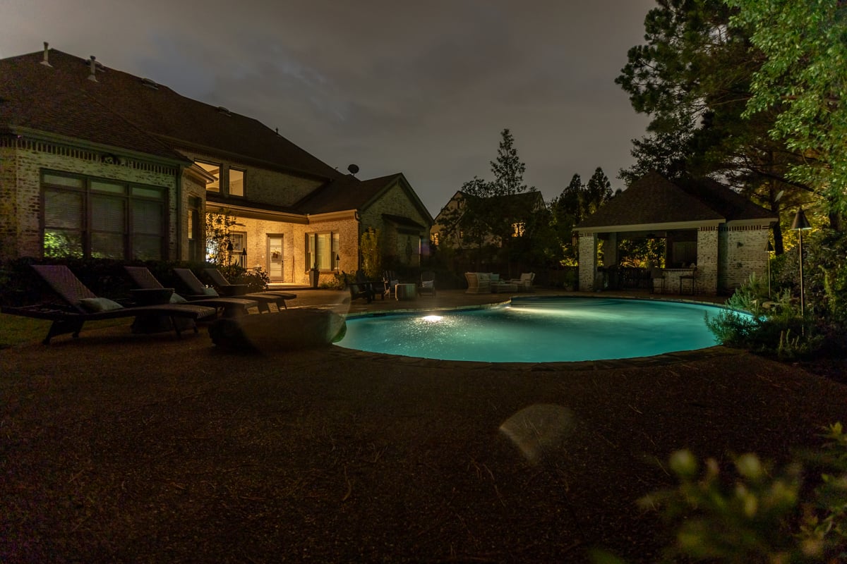 Backyard pool outdoor lighting before 1