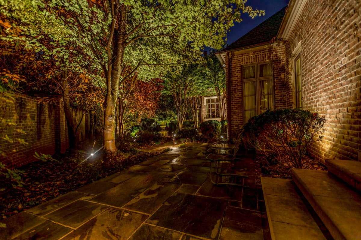 Residential Landscaping lighting back patio night after 6