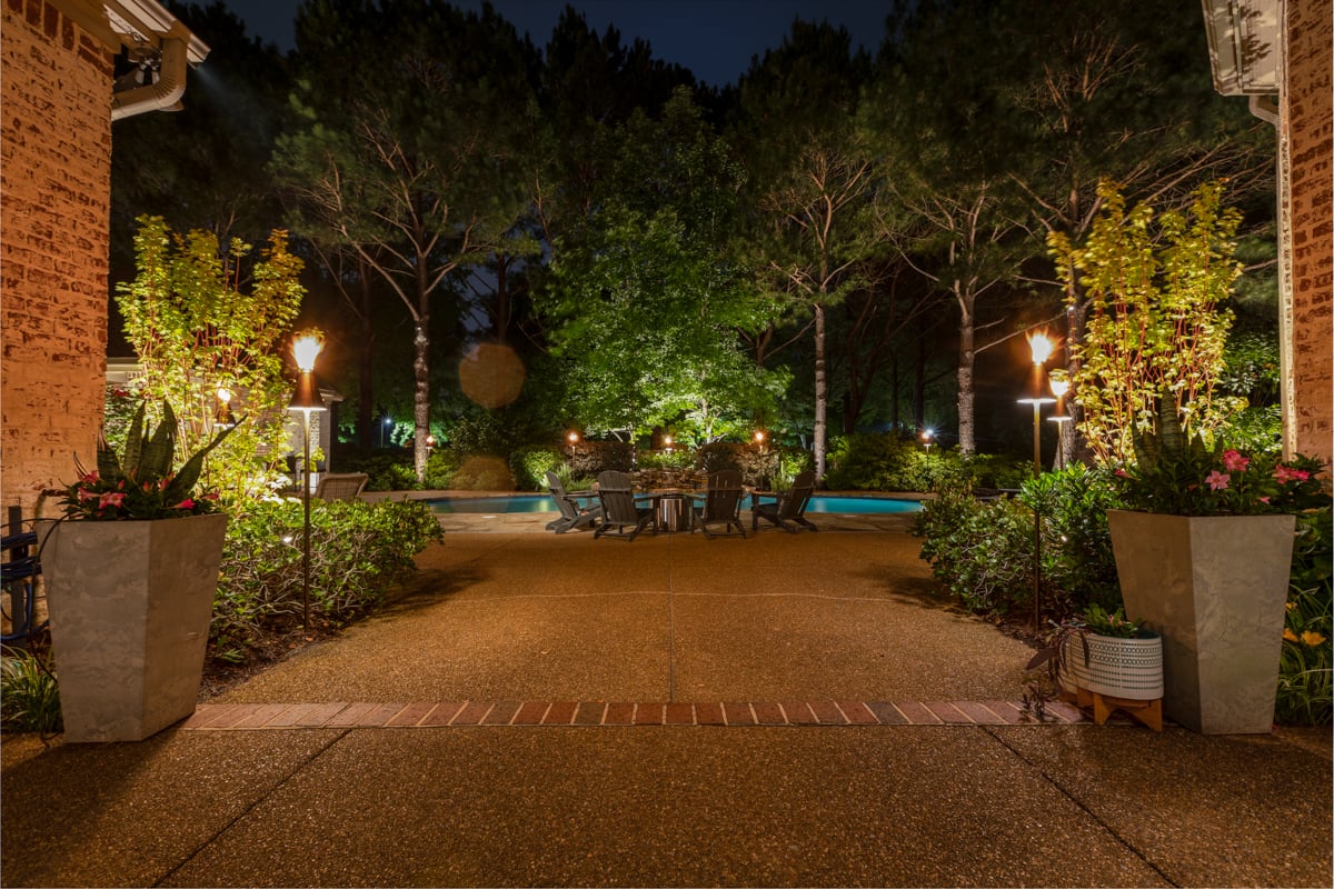 backyard pool firepit outdoor lighting after