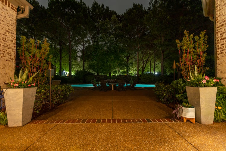 backyard pool firepit outdoor lighting before