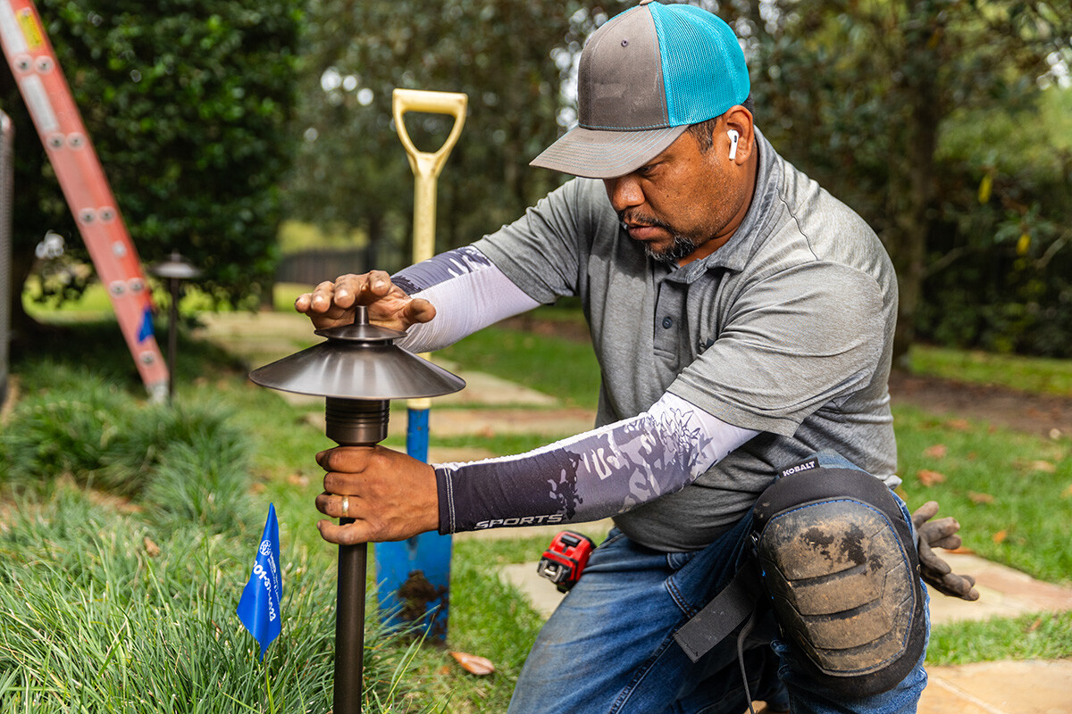 landscape lighting installation crew walkway lighting