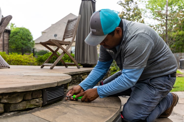 landscape lighting installation on steps