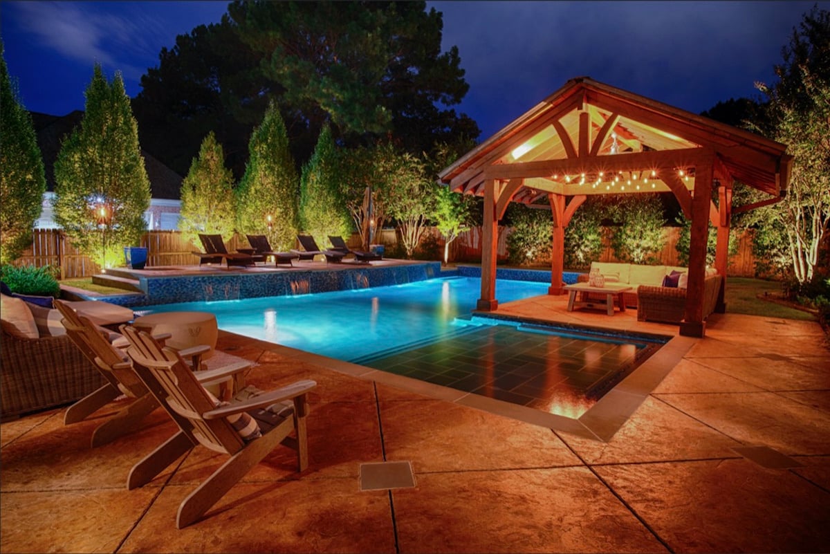 Pool and patio lighting seating areas 