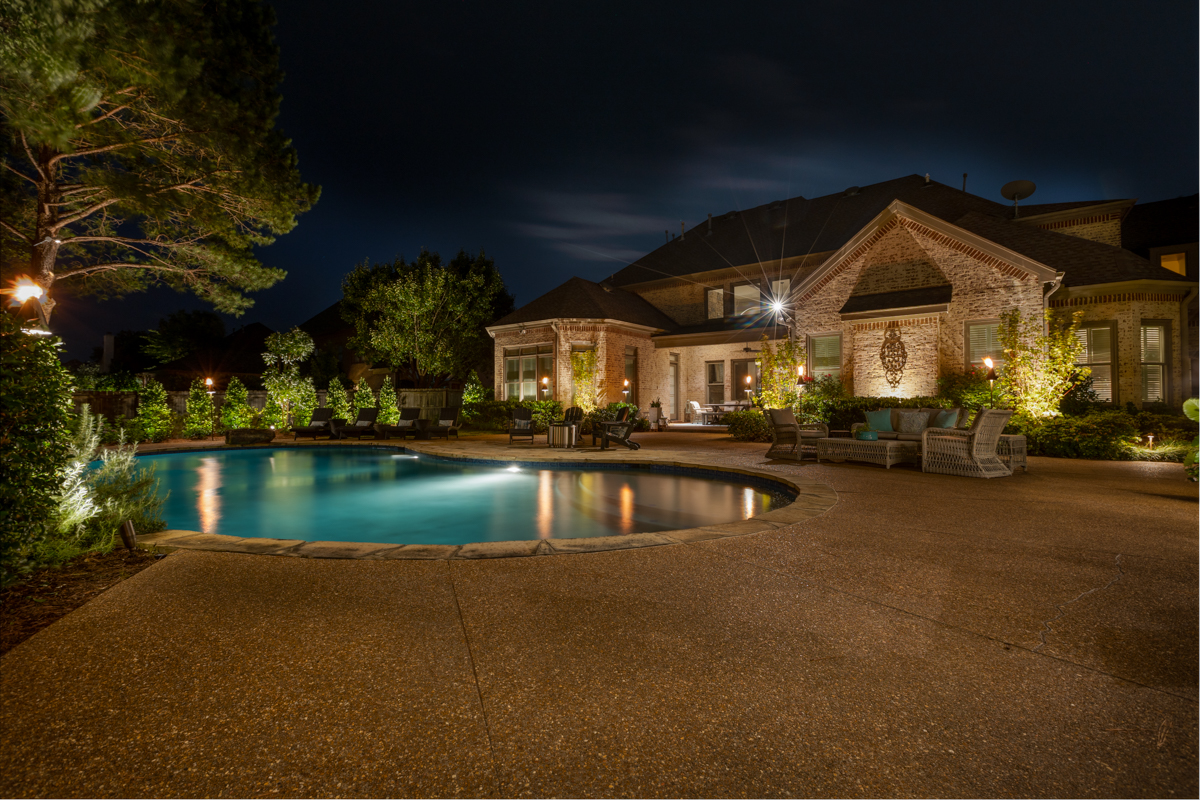 Backyard pool outdoor lighting after