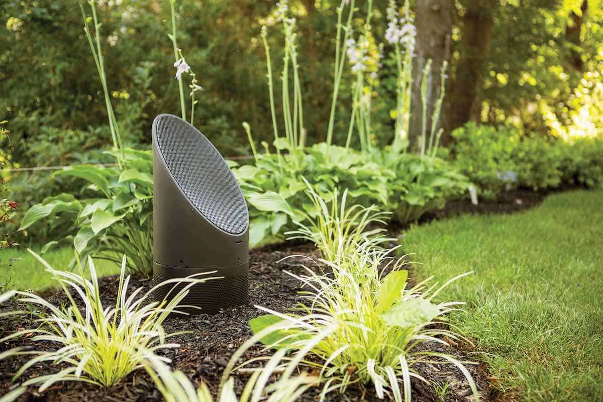 Outdoor audio speaker in landscape 